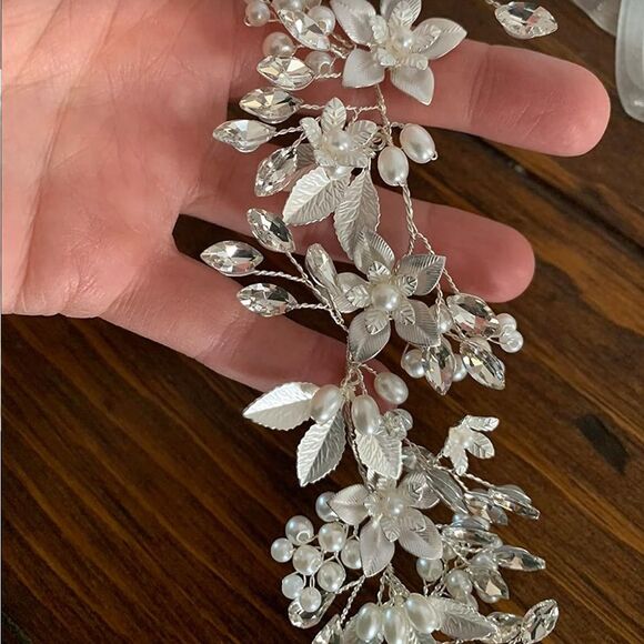 Bridal Belt or Hair Vine Headband Silver Pearl main image 12